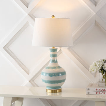 Tucker 30.5" Striped Ceramic/Metal LED Table Lamp - JONATHAN Y
